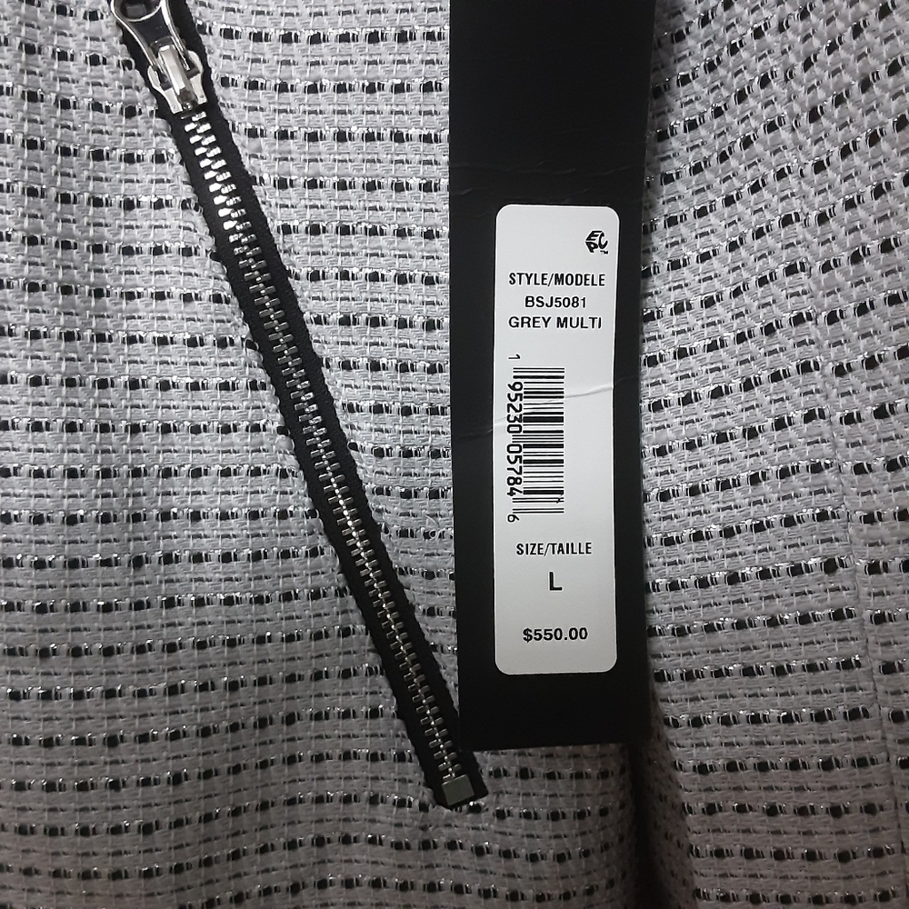 NWT Badgley Mischka Tweed Moto Jacket Grey Multi  Large - Picture 9 of 15